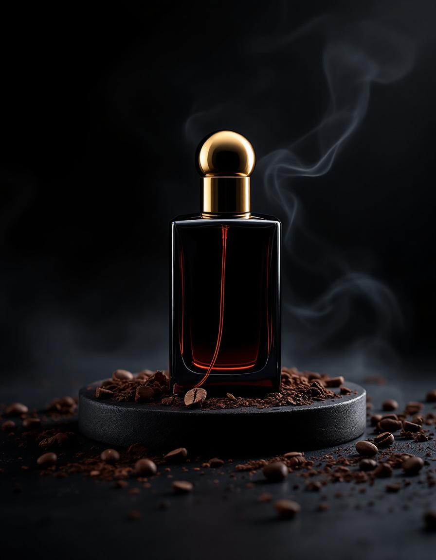 No.3 Ember & Velvet bottle with coffee beans, chocolate and smoke