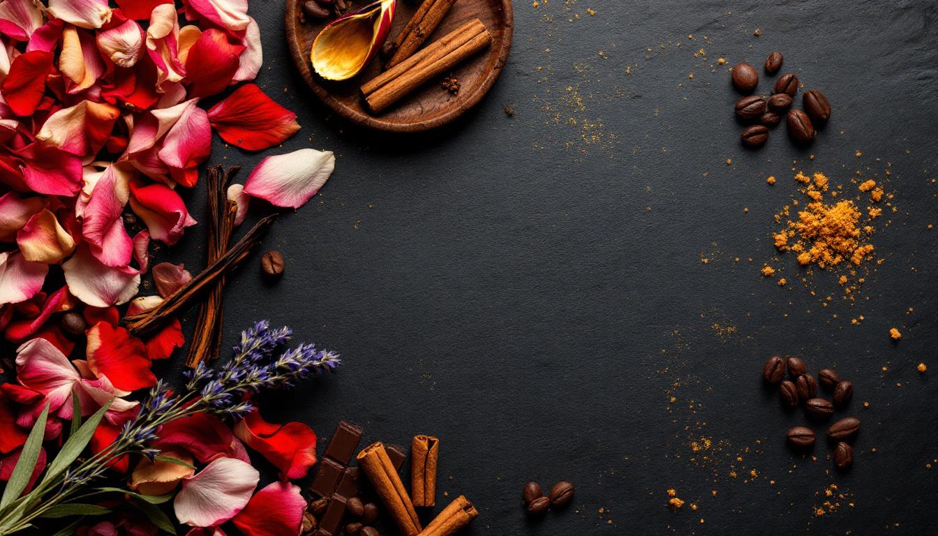 Rose petals, vanilla, coffee beans, cinnamon â our ingredients